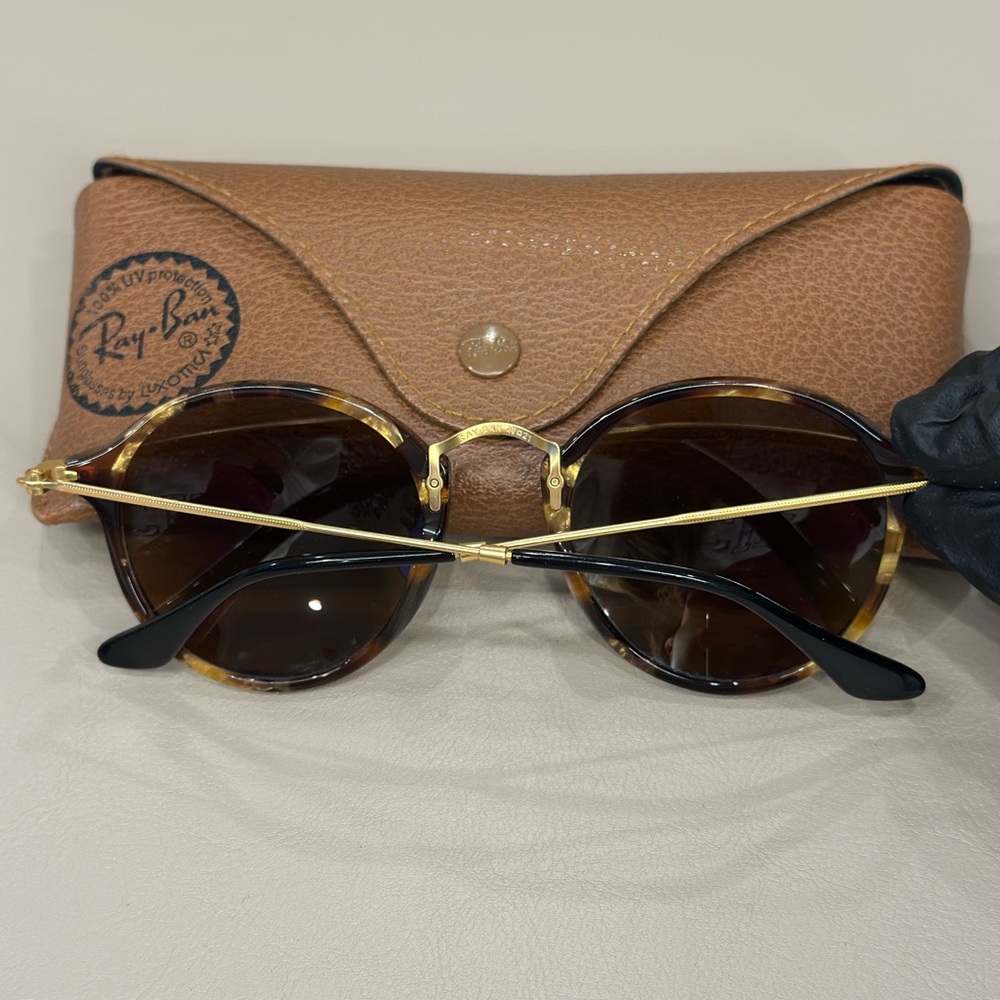Ray Ban RB2447 Round Fleck 1160 Polished Brown Havana Sunglasses - Picture 7 of 8